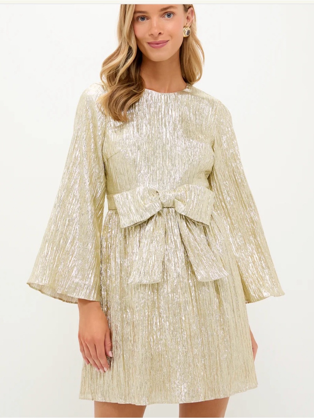 Hyacinth House (sold at Tuckernuck) Gold Plisse Carol Bow Mini Dress